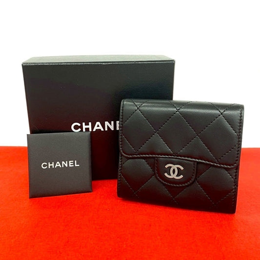 Chanel Quilted CC Logo Lambskin Leather Trifold Wallet Black