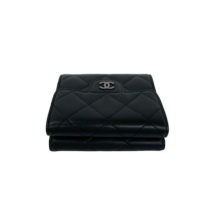 Chanel Quilted CC Logo Lambskin Leather Trifold Wallet Black — view 3