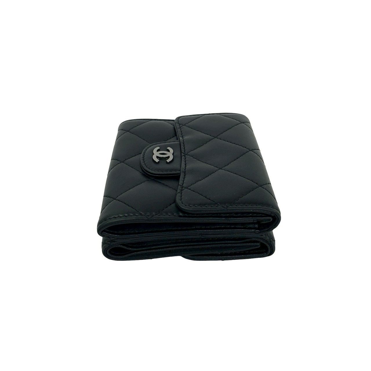 Chanel Quilted CC Logo Lambskin Leather Trifold Wallet Black — view 5