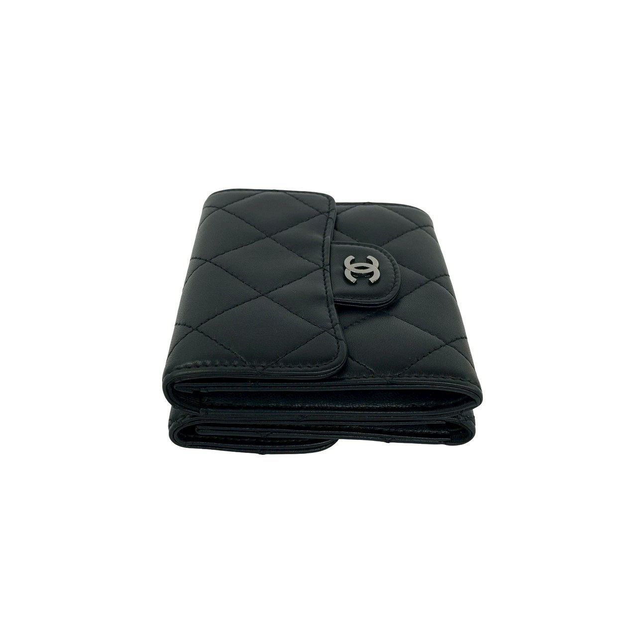 Chanel Quilted CC Logo Lambskin Leather Trifold Wallet Black — view 4