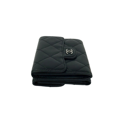 Chanel Quilted CC Logo Lambskin Leather Trifold Wallet Black — view 4