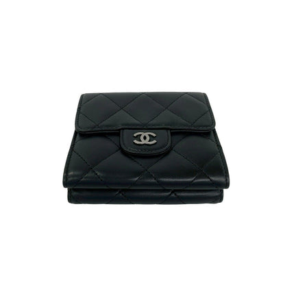 Chanel Quilted CC Logo Lambskin Leather Trifold Wallet Black — view 6