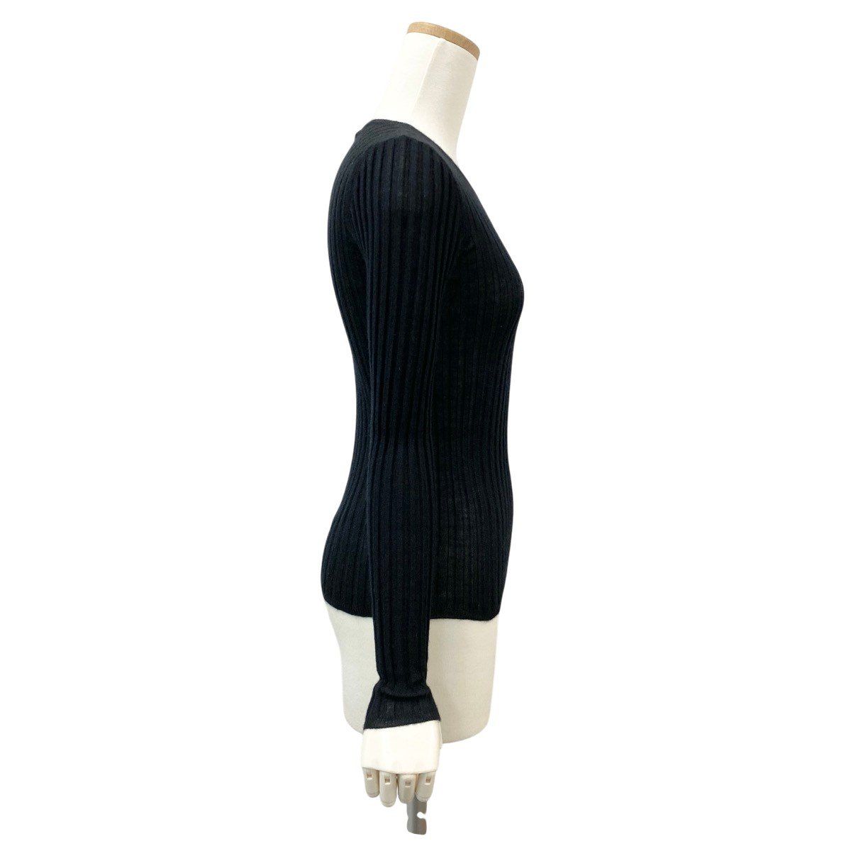 Chanel Boutique Rib Knit Sweater Tight CC Logo Embroidery 36 Black Cashmere Silk — view 6