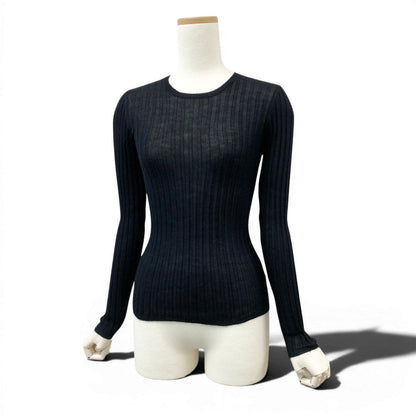 Chanel Boutique Rib Knit Sweater Tight CC Logo Embroidery 36 Black Cashmere Silk — view 2