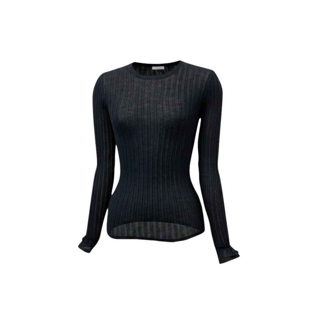 Chanel Boutique Rib Knit Sweater Tight CC Logo Embroidery 36 Black Cashmere Silk
