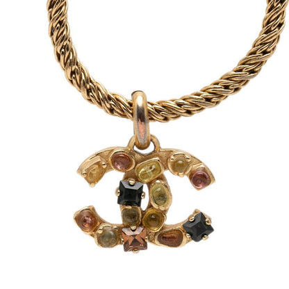 Chanel CC Logo Necklace Gold Multicolor Plated Color Stone