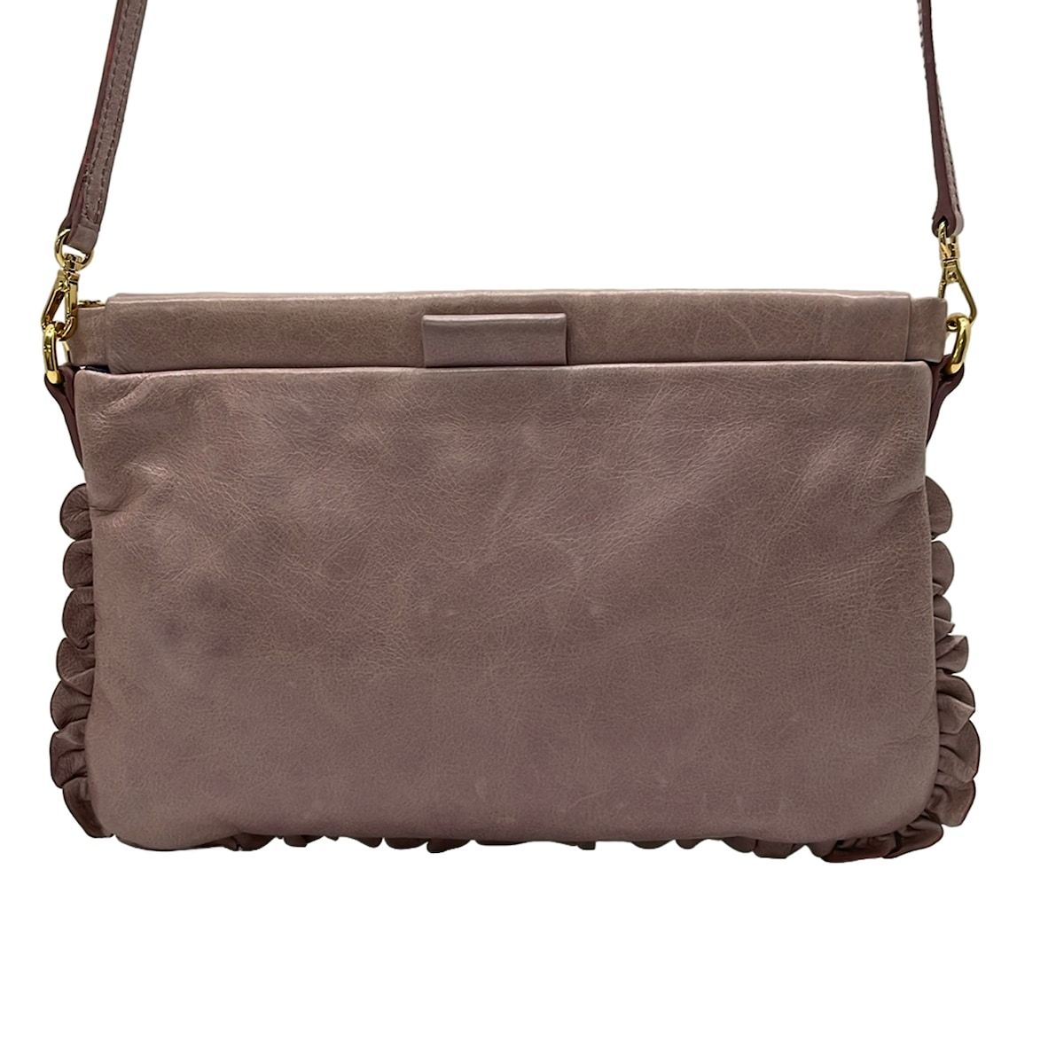 Miu Miu Shoulder Bag Light Pink Ruffles Removable Strap Leather — view 3