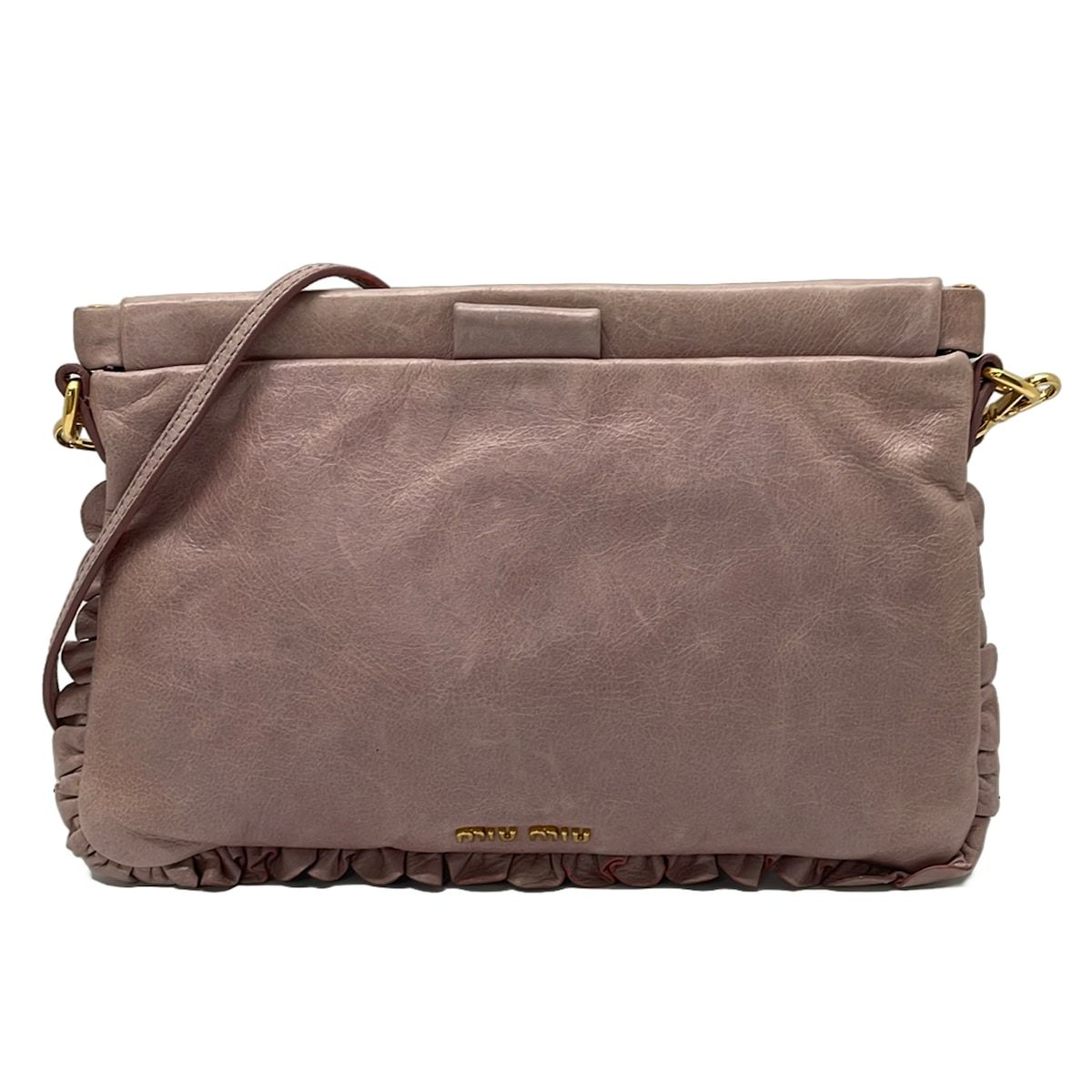 Miu Miu Shoulder Bag Light Pink Ruffles Removable Strap Leather