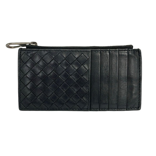 Bottega Veneta Coin Case Intrecciato Black Card Leather