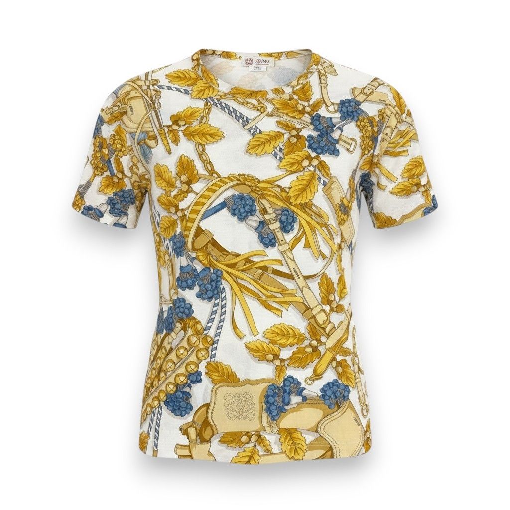 Loewe Vintage Scarf Pattern Short Sleeve T-Shirt Top M White Cotton