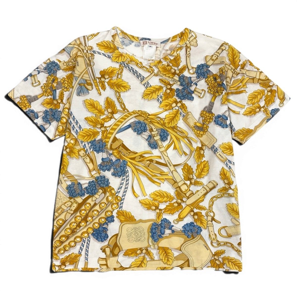 Loewe Vintage Scarf Pattern Short Sleeve T-Shirt Top M White Cotton — view 2