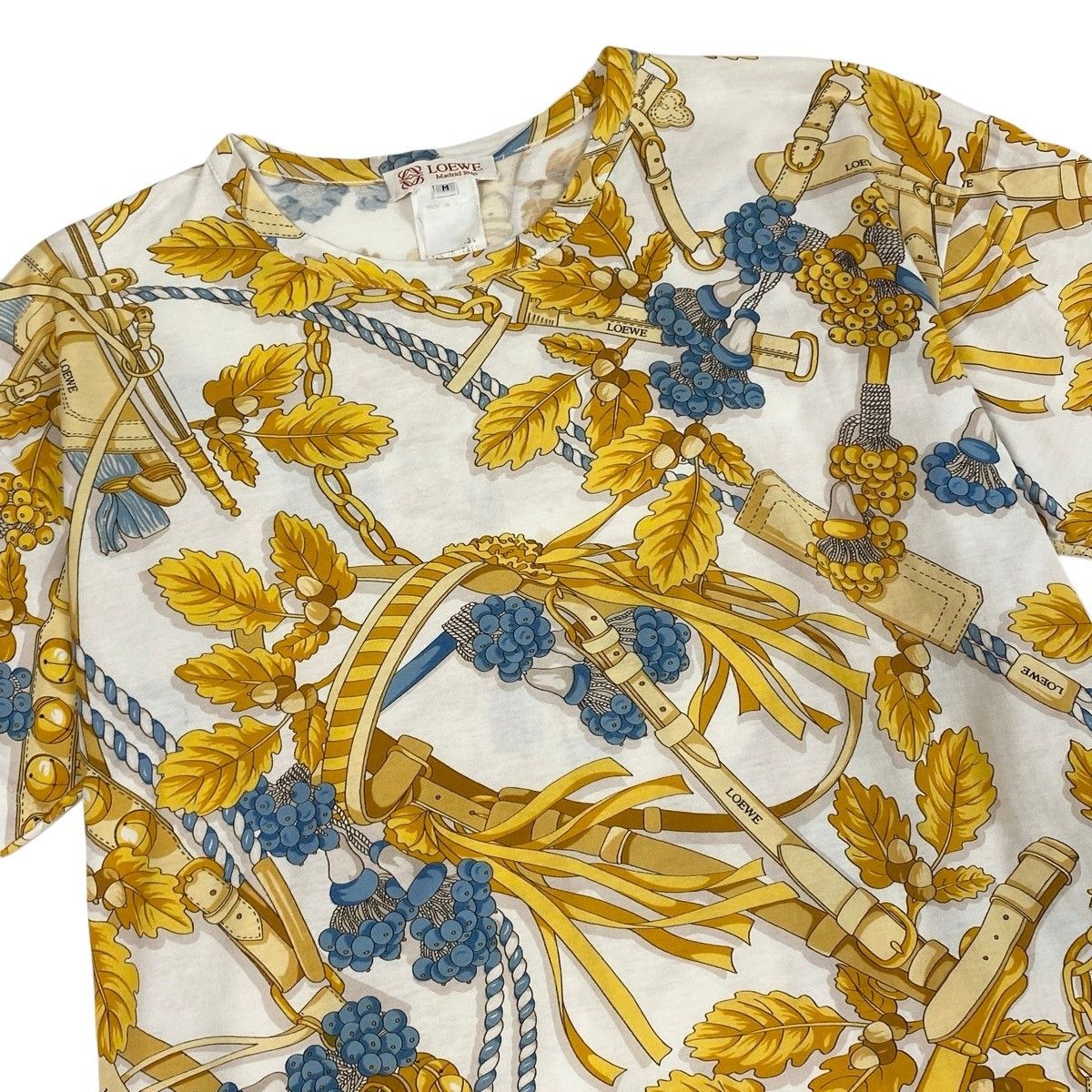 Loewe Vintage Scarf Pattern Short Sleeve T-Shirt Top M White Cotton — view 4