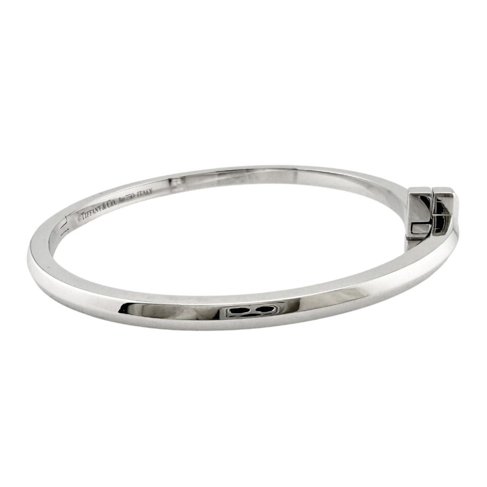Tiffany & Co T One Narrow Hinge Bangle 18k White Gold Bracelet — view 5