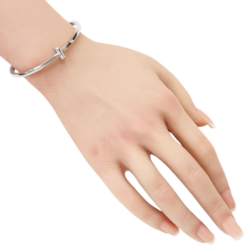 Tiffany & Co T One Narrow Hinge Bangle 18k White Gold Bracelet — view 2