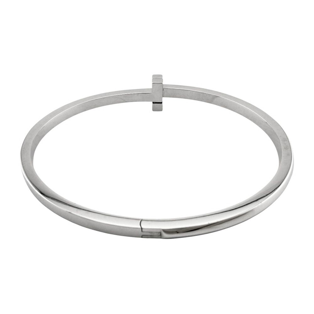Tiffany & Co T One Narrow Hinge Bangle 18k White Gold Bracelet — view 4