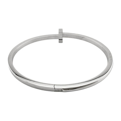 Tiffany & Co T One Narrow Hinge Bangle 18k White Gold Bracelet — view 4