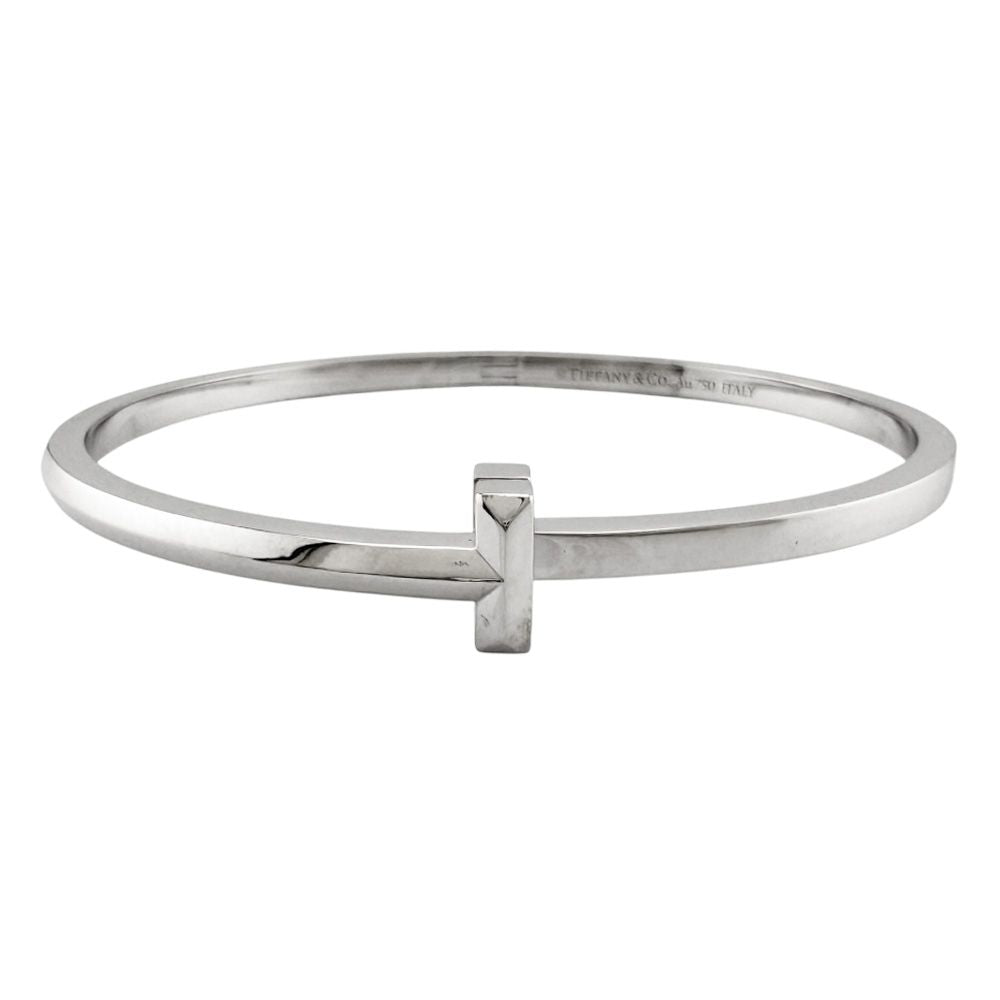 Tiffany & Co T One Narrow Hinge Bangle 18k White Gold Bracelet