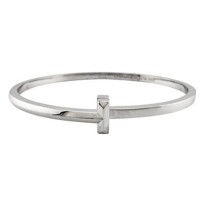Tiffany & Co T One Narrow Hinge Bangle 18k White Gold Bracelet