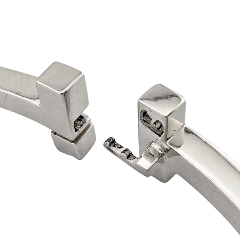 Tiffany & Co T One Narrow Hinge Bangle 18k White Gold Bracelet — view 8