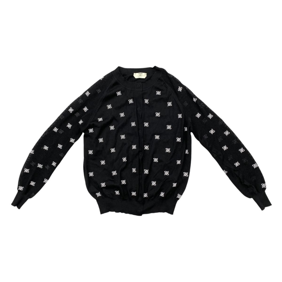 Fendi Cardigan Mesh Cut Replacement 38 Logo Black White