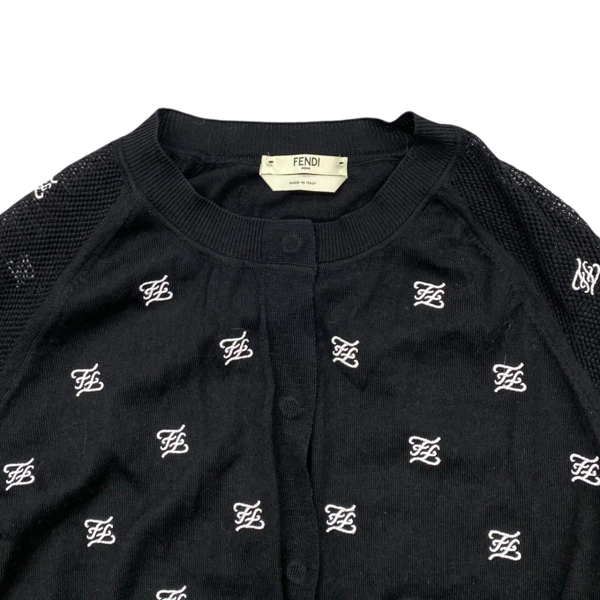 Fendi Cardigan Mesh Cut Replacement 38 Logo Black White — view 3