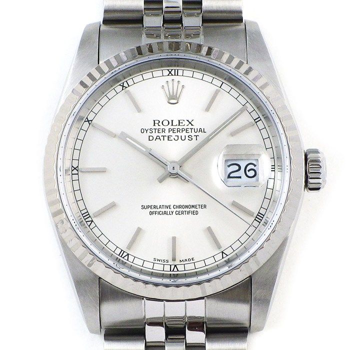Rolex Watch Datejust L Number Sunray Silver Dial Date 18k White Gold SS