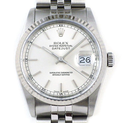 Rolex Watch Datejust L Number Sunray Silver Dial Date 18k White Gold SS