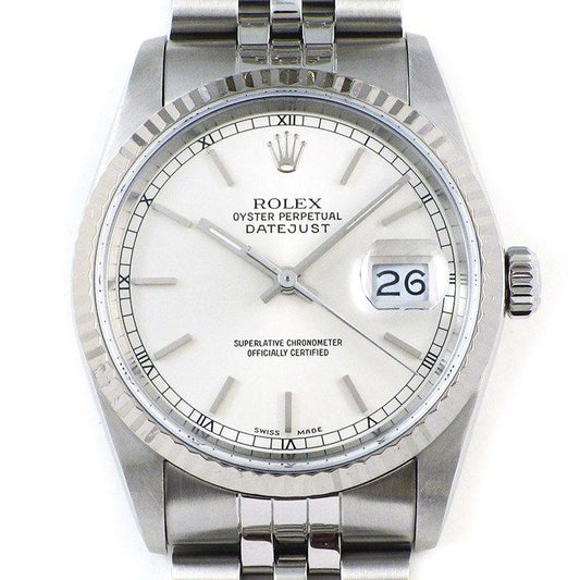 Rolex Watch Datejust L Number Sunray Silver Dial Date 18k White Gold SS