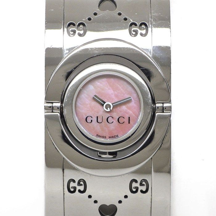 Gucci Watch Bangle Towa 112 GG Pink Maza Ofpearl Dial SS