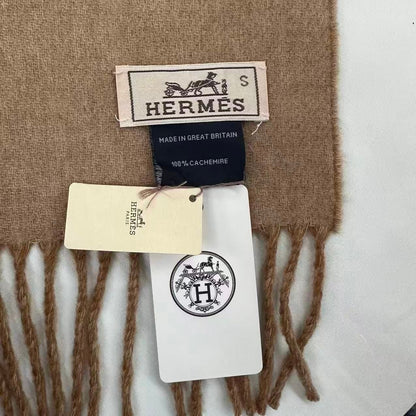 Hermes Scarf Recto Verso Cashmere Embroidery Logo Brown — view 7