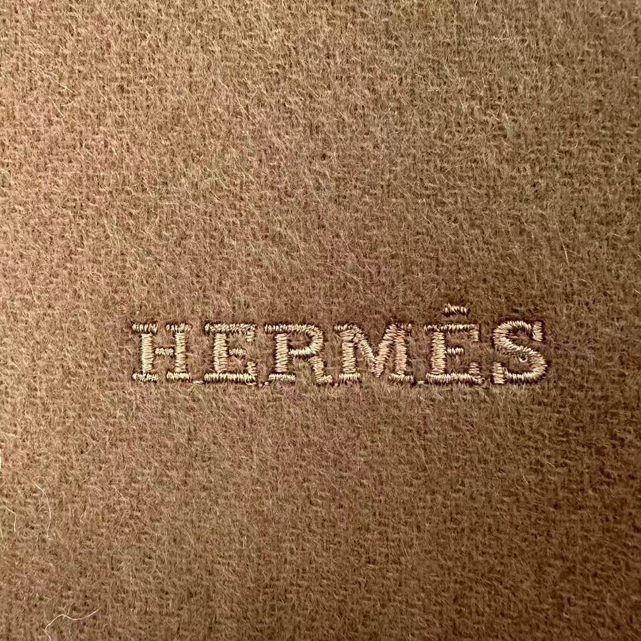 Hermes Scarf Recto Verso Cashmere Embroidery Logo Brown — view 6