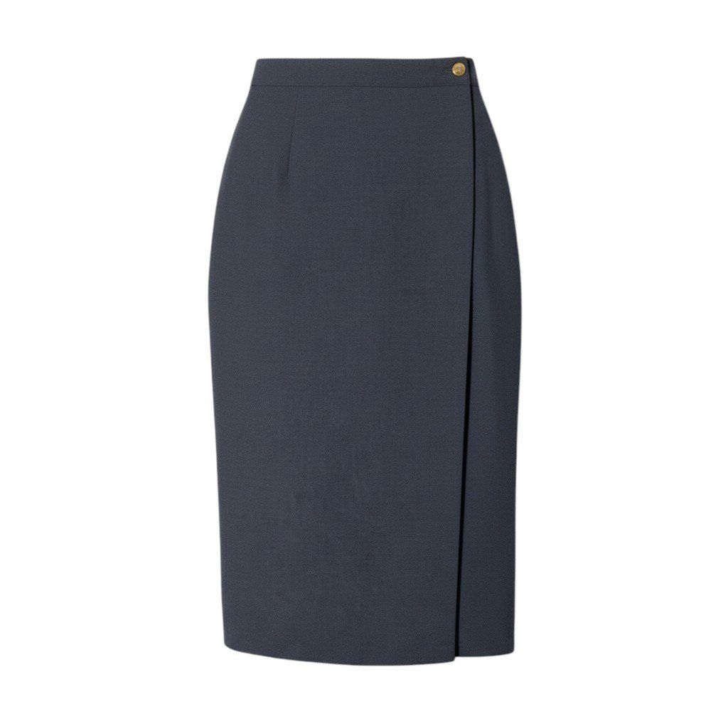 Gucci Vintage Wrap Skirt GG Gold Button 42 Dark Gray Wool