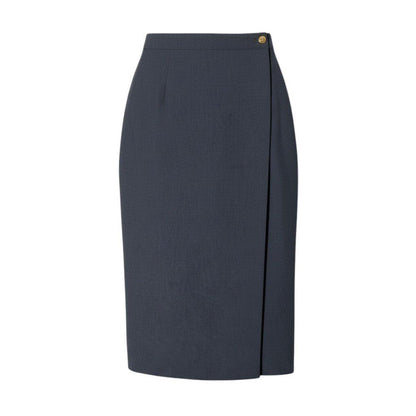 Gucci Vintage Wrap Skirt GG Gold Button 42 Dark Gray Wool