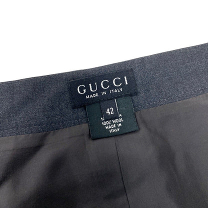 Gucci Vintage Wrap Skirt GG Gold Button 42 Dark Gray Wool — view 9