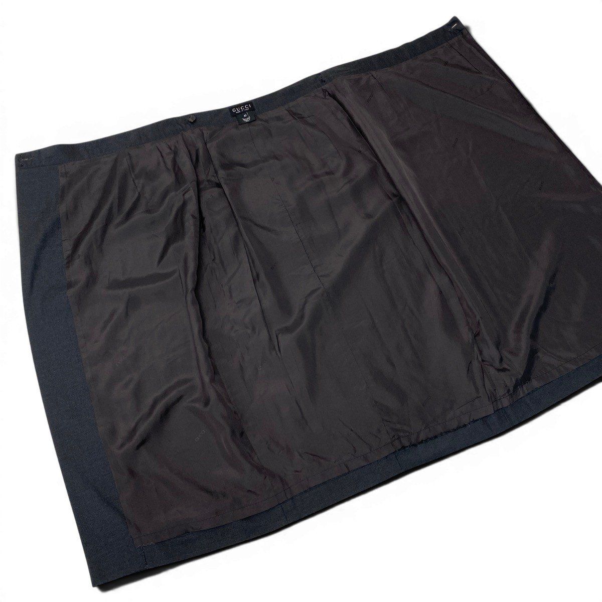 Gucci Vintage Wrap Skirt GG Gold Button 42 Dark Gray Wool — view 6