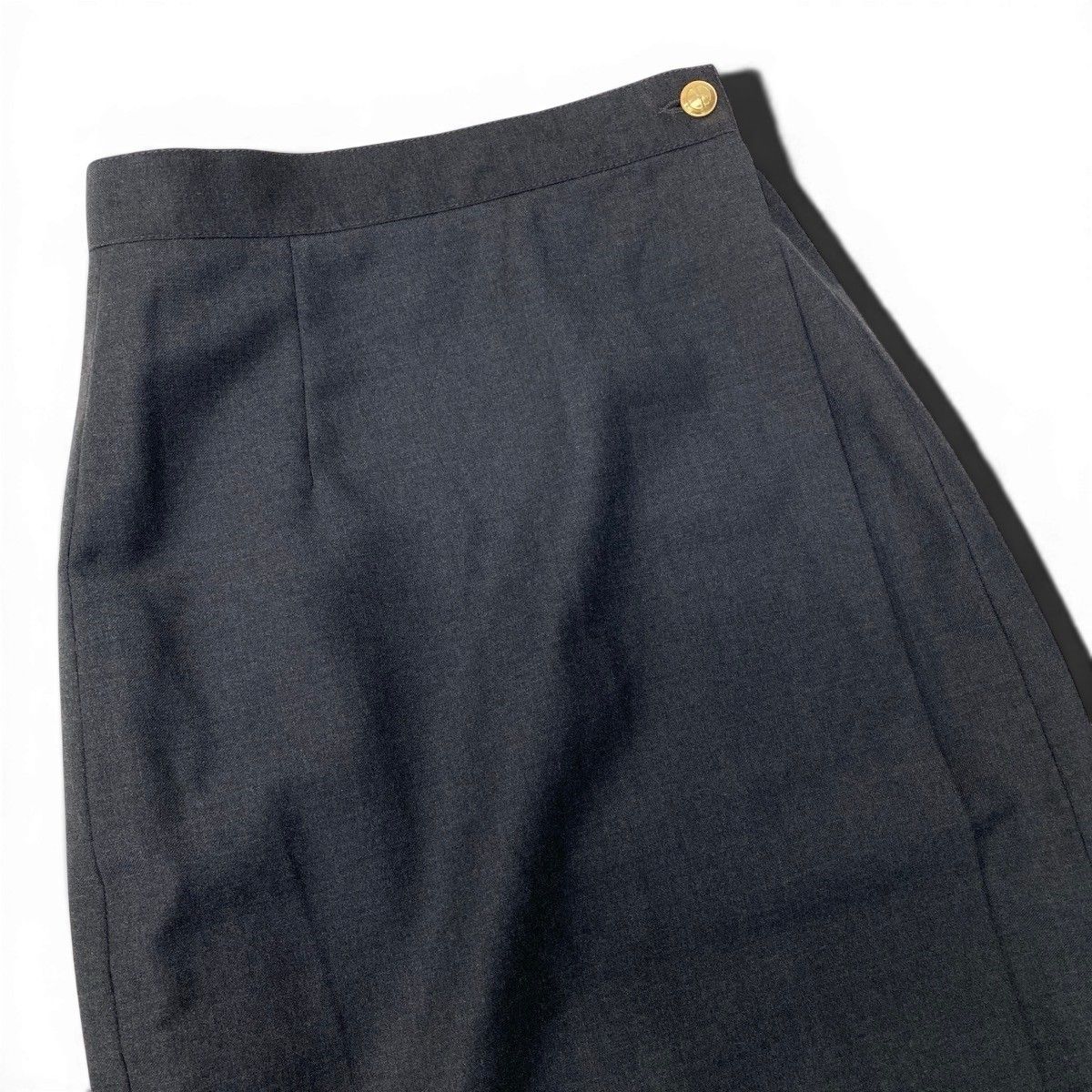 Gucci Vintage Wrap Skirt GG Gold Button 42 Dark Gray Wool — view 4