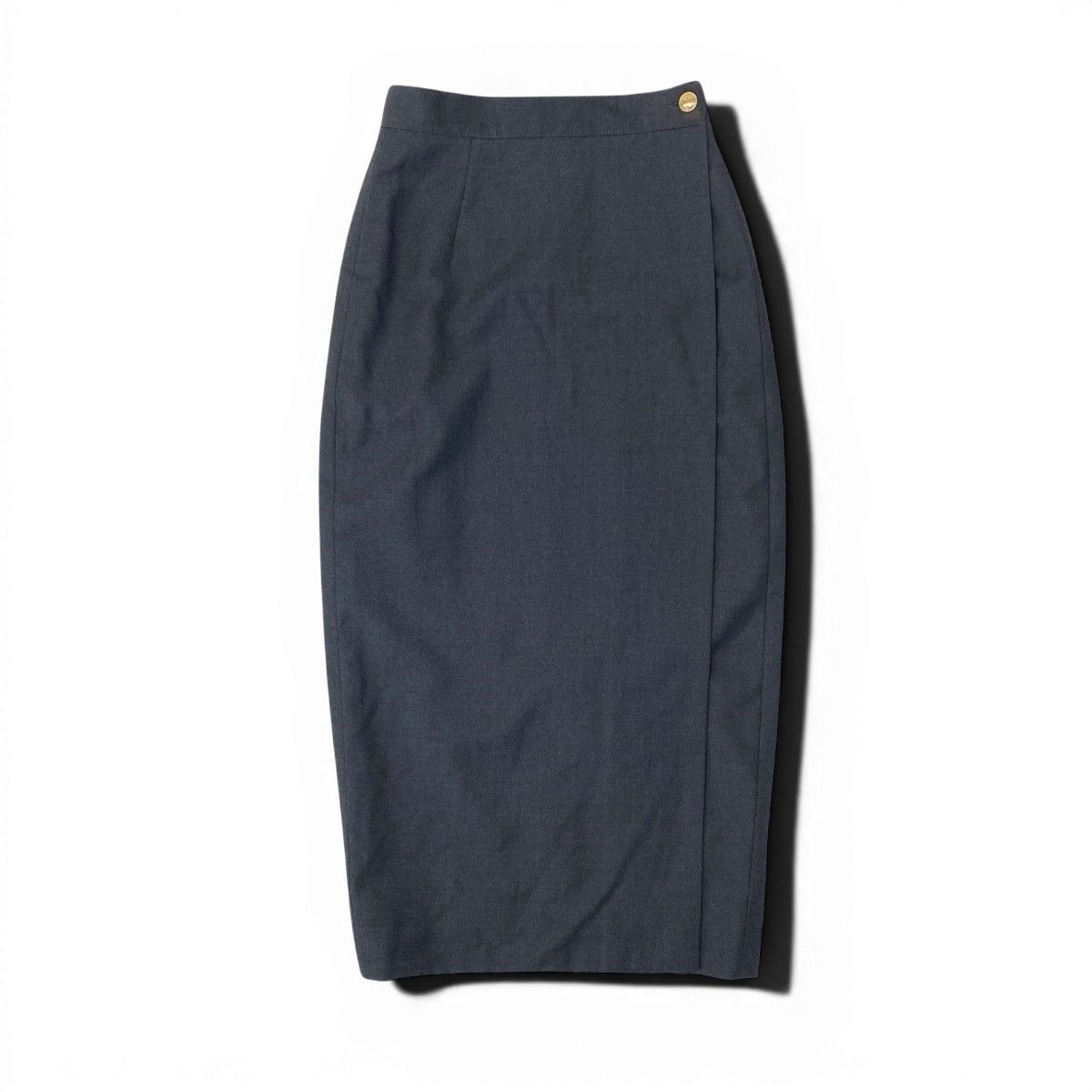 Gucci Vintage Wrap Skirt GG Gold Button 42 Dark Gray Wool — view 2