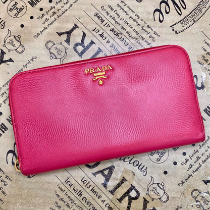 Prada Wallet Saffiano Pink Round Card Coin Billfold — view 3