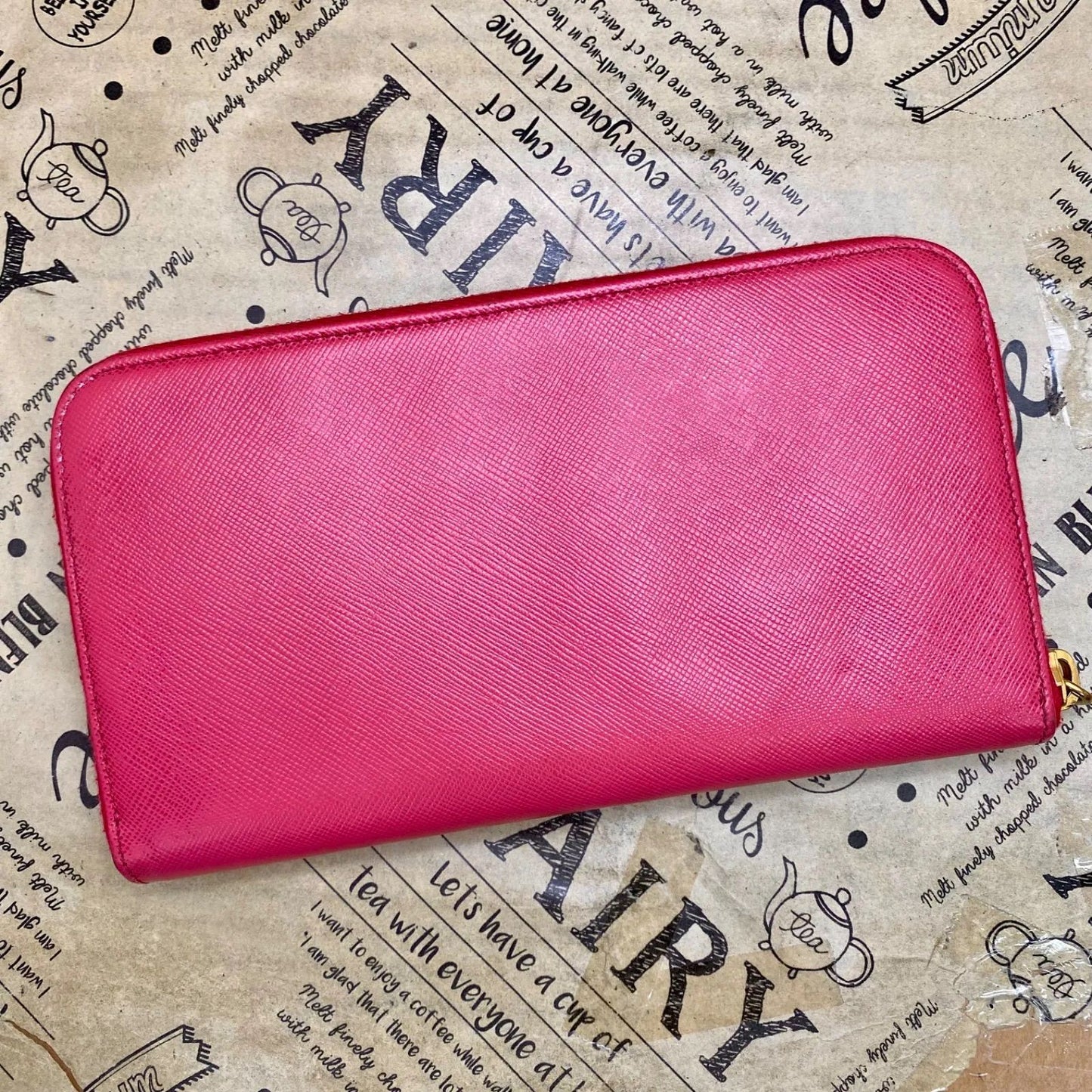 Prada Wallet Saffiano Pink Round Card Coin Billfold — view 4