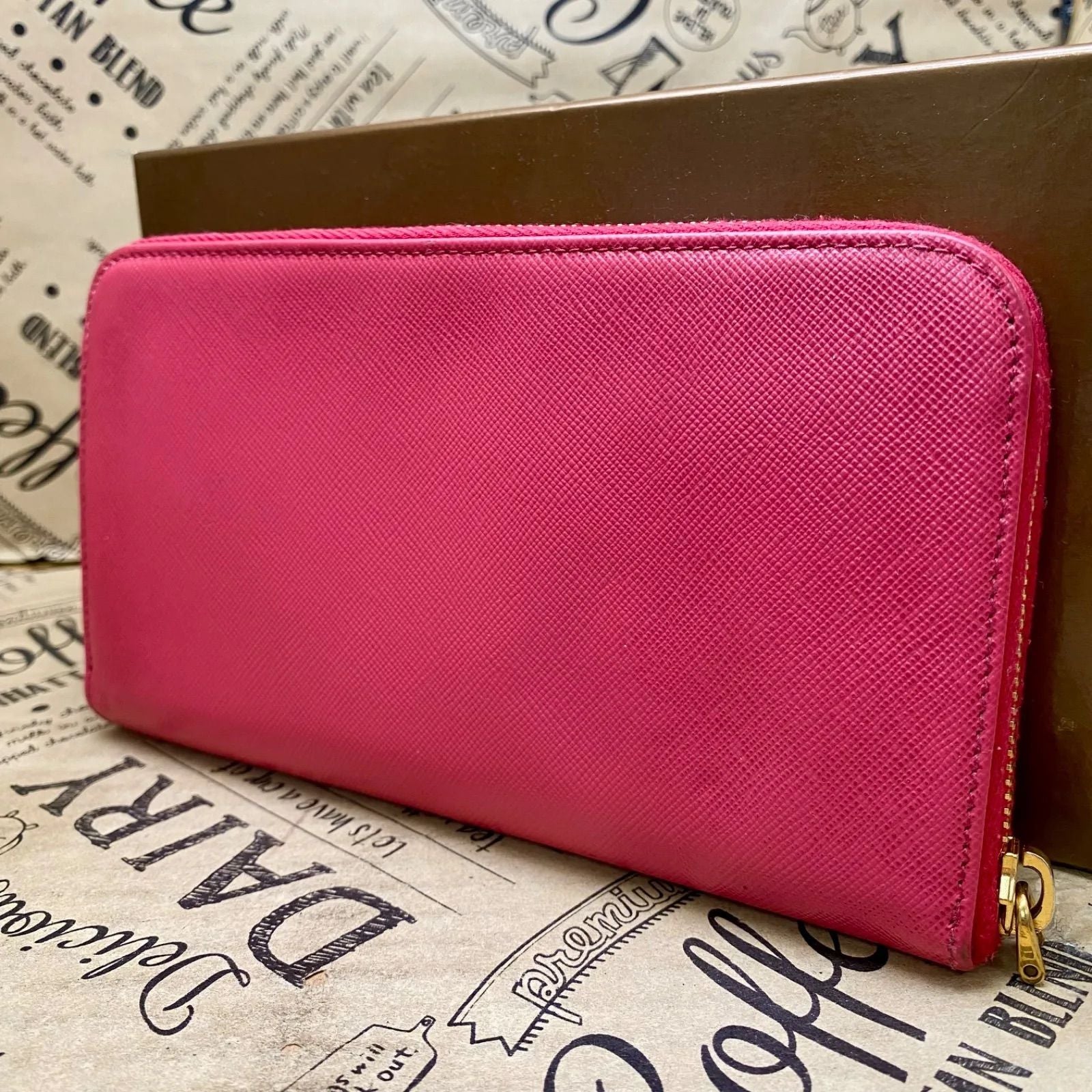 Prada Wallet Saffiano Pink Round Card Coin Billfold — view 2