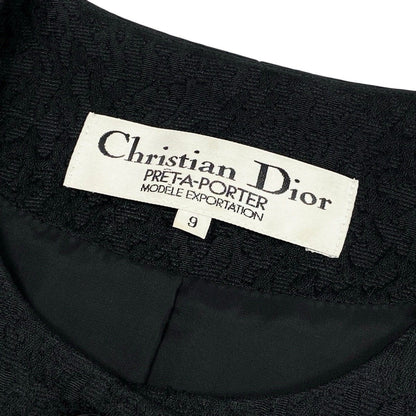 Dior Jacquard Set Skirt Collarless Jacket Silk Wool Blend 9 Black — view 9