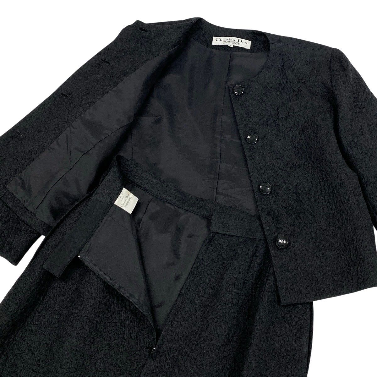 Dior Jacquard Set Skirt Collarless Jacket Silk Wool Blend 9 Black — view 5