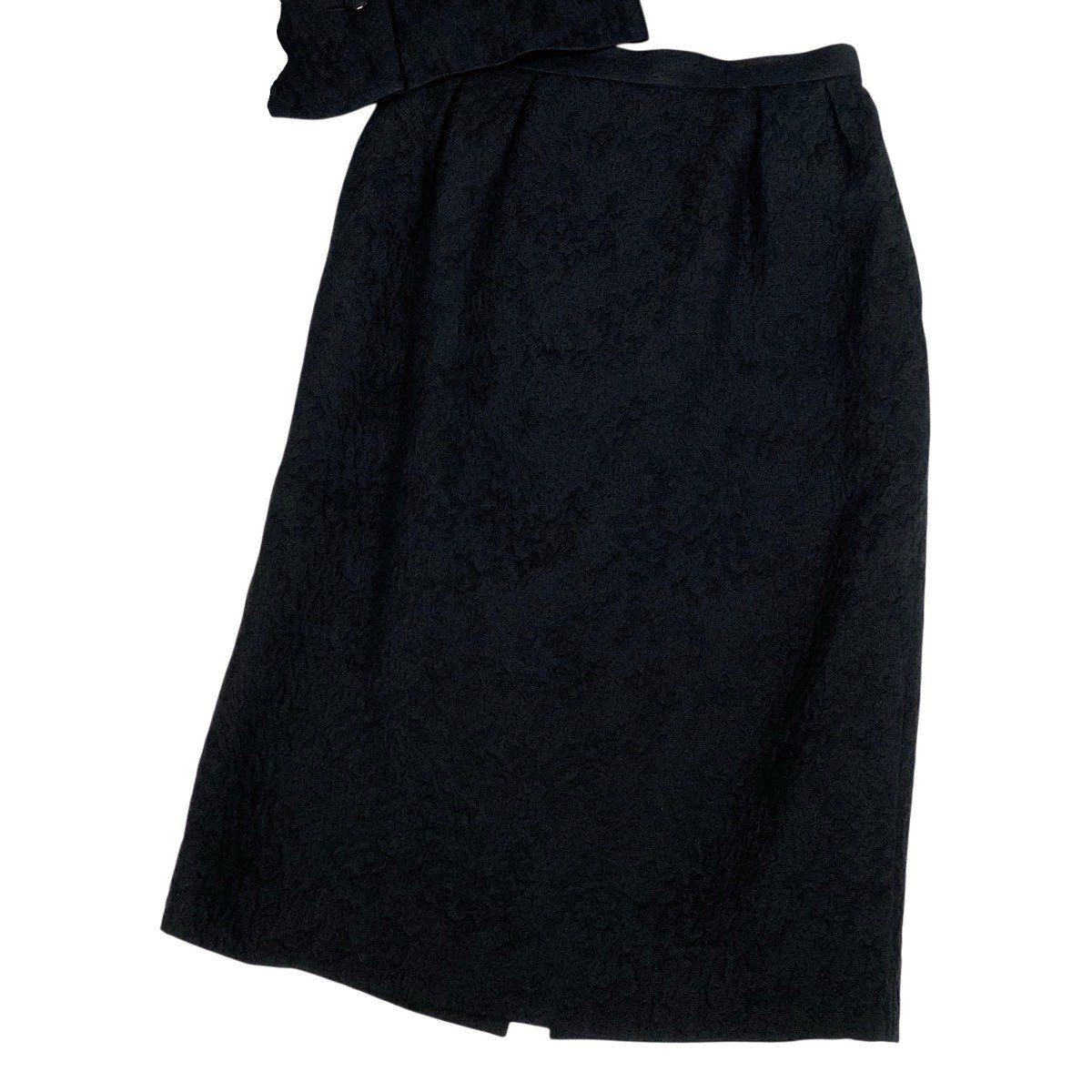 Dior Jacquard Set Skirt Collarless Jacket Silk Wool Blend 9 Black — view 6
