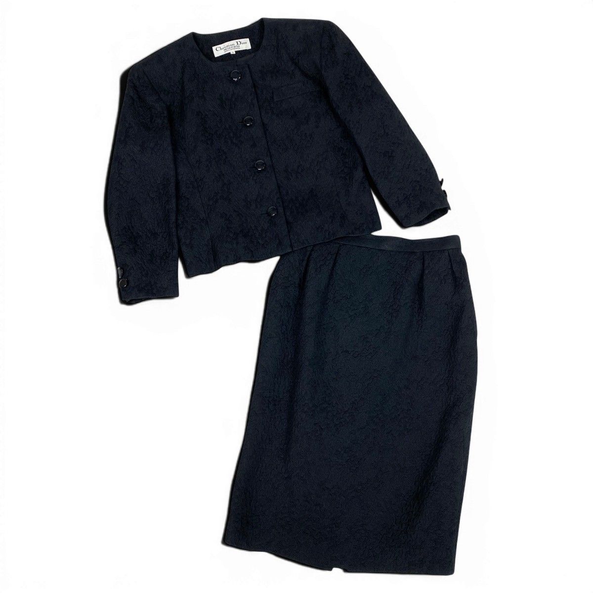 Dior Jacquard Set Skirt Collarless Jacket Silk Wool Blend 9 Black — view 2