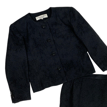 Dior Jacquard Set Skirt Collarless Jacket Silk Wool Blend 9 Black — view 3