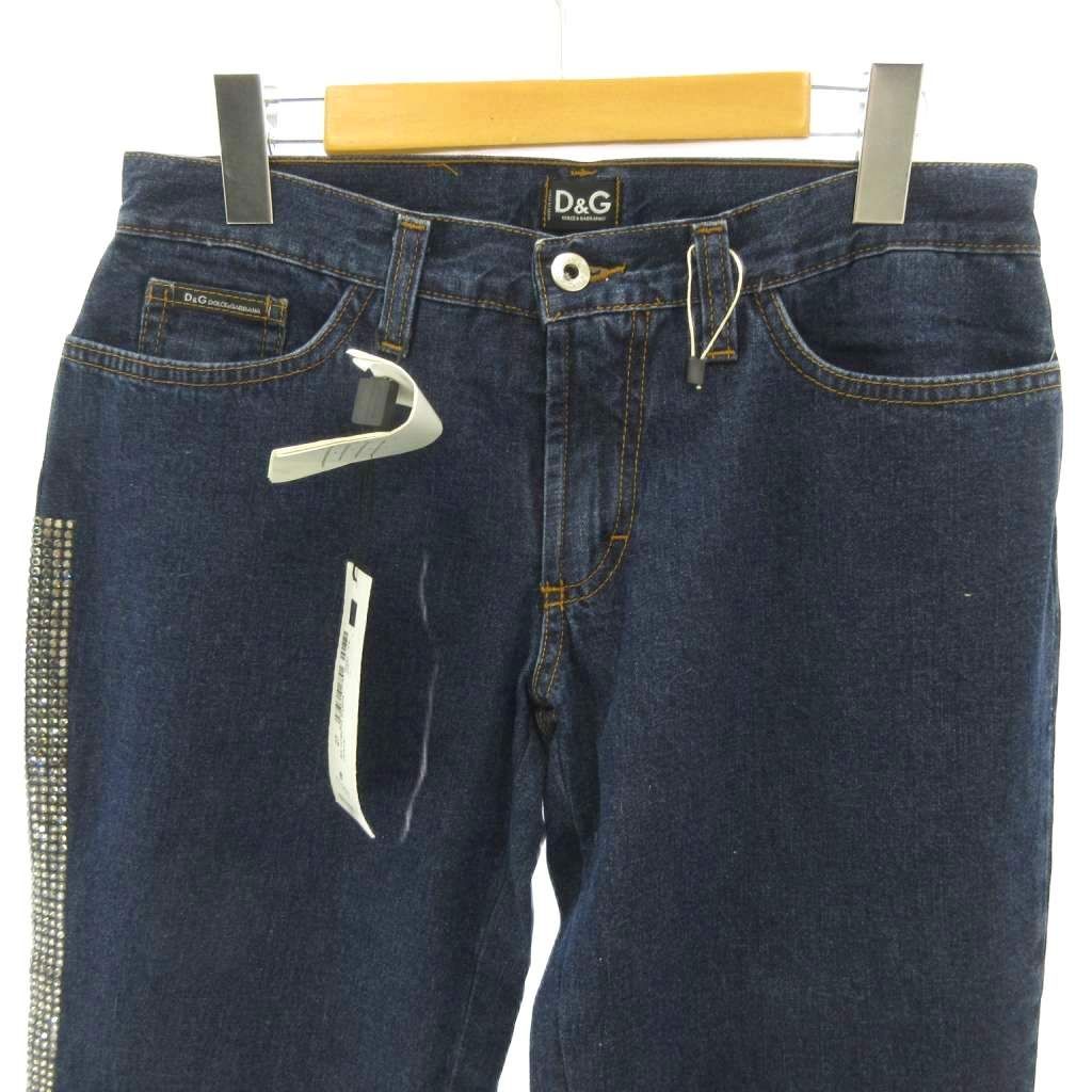 Dolce & Gabbana D&G Tag Denim Pants Jeans Flare Boots Cut Rhinestone Y2k — view 3