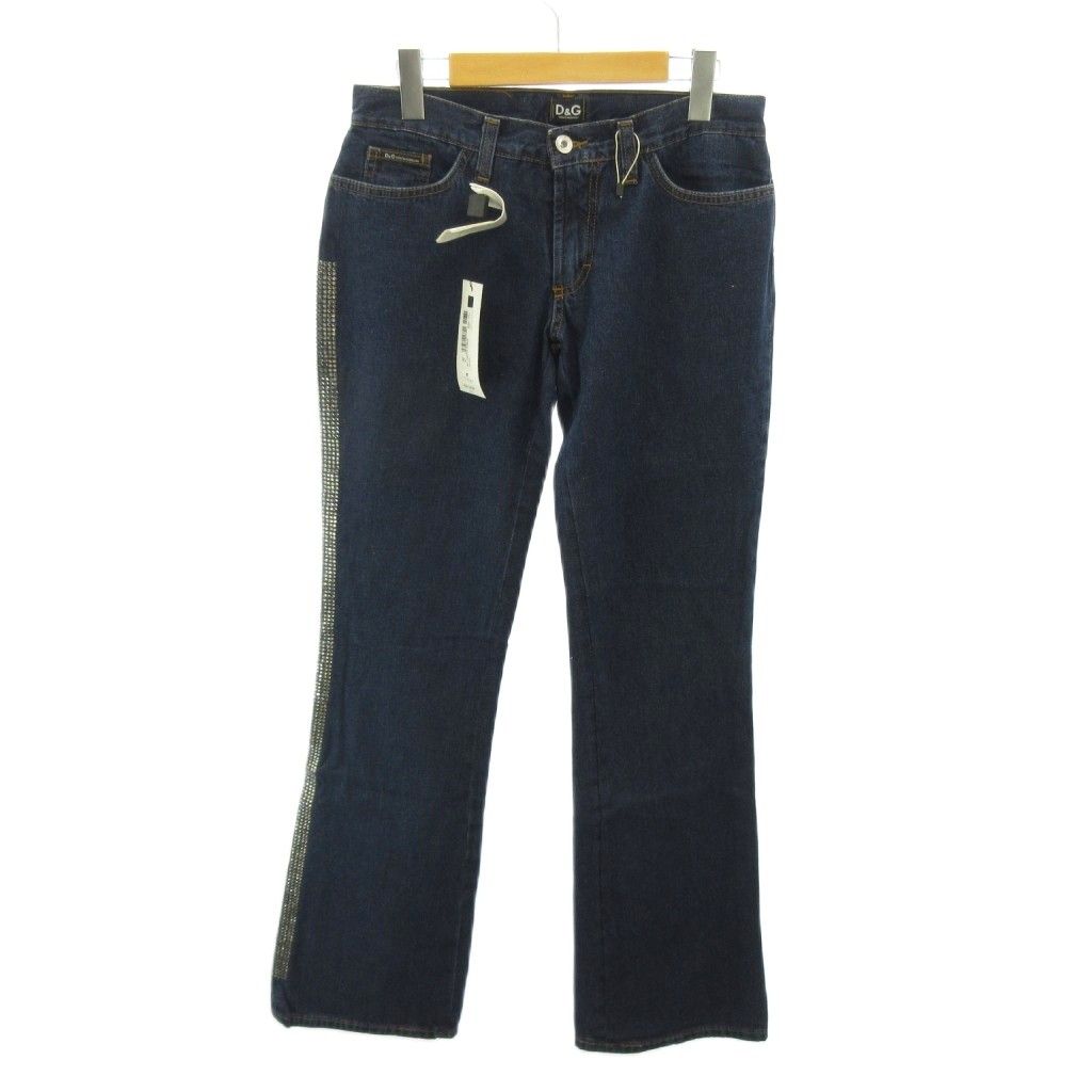 Dolce & Gabbana D&G Tag Denim Pants Jeans Flare Boots Cut Rhinestone Y2k