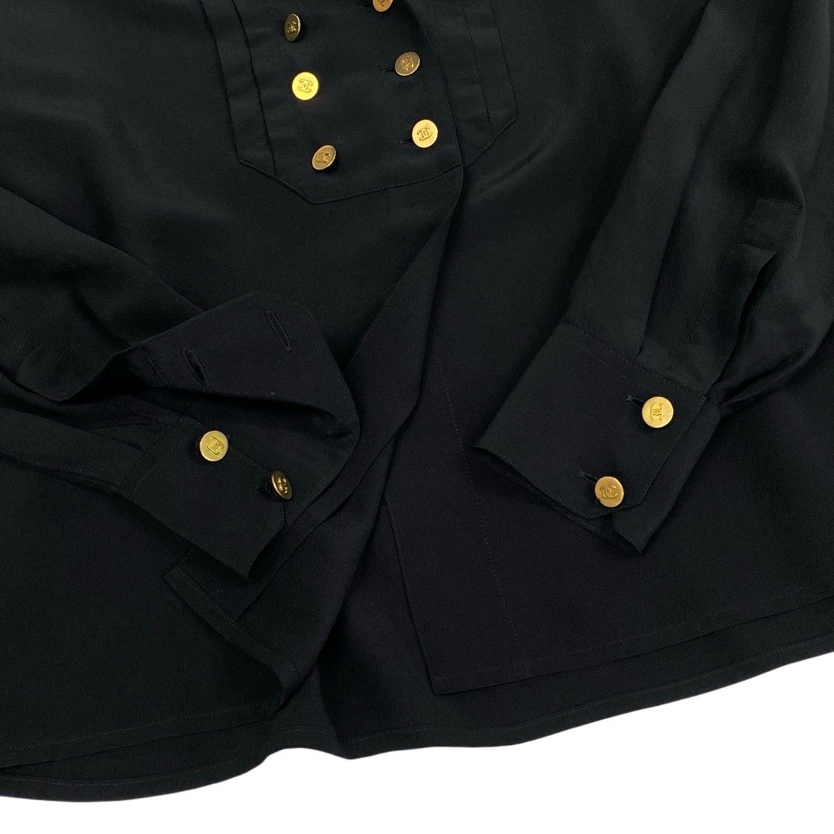 Chanel Vintage Long Sleeve Silk Shirt CC Logo Gold Button Black — view 5
