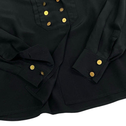 Chanel Vintage Long Sleeve Silk Shirt CC Logo Gold Button Black — view 5
