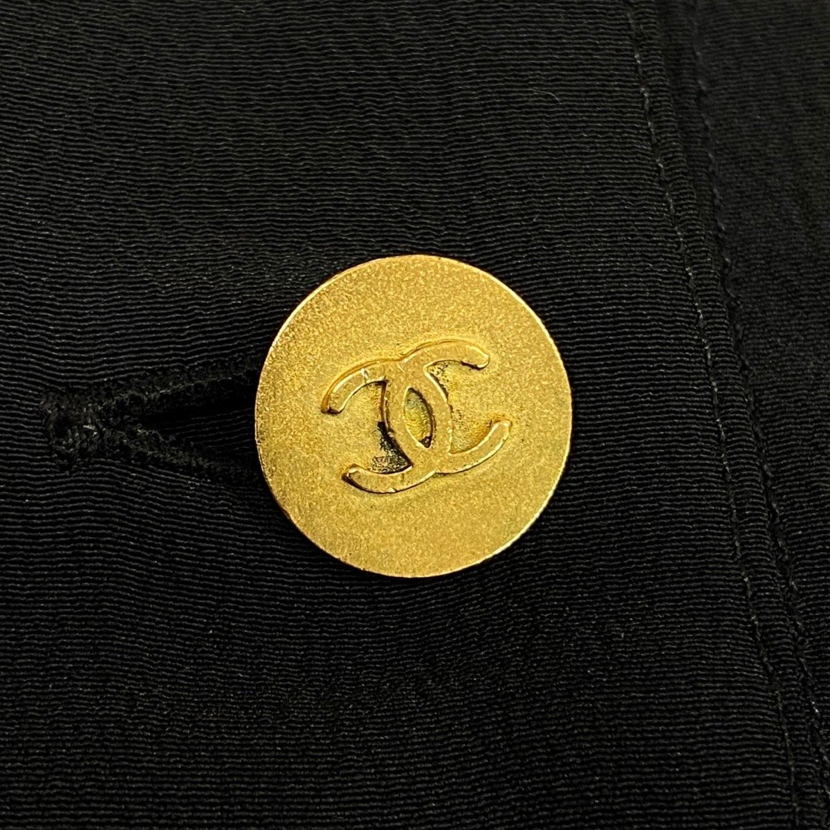 Chanel Vintage Long Sleeve Silk Shirt CC Logo Gold Button Black — view 6
